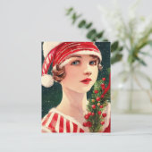 Vintage Christmas Lady Postkarte (Stehend Vorderseite)