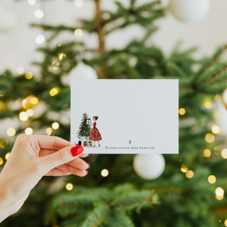 Vintage Christmas Lady with Cat Personalized Mitteilungskarte