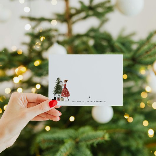 Vintage Christmas Lady with Cat Personalized Mitteilungskarte