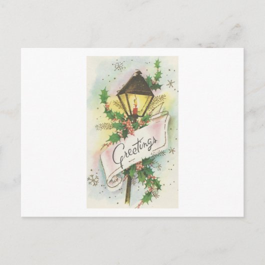Vintage Christmas Lamp Post Feiertagspostkarte (Vorderseite)