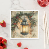 Vintage Christmas Lantern Holly & Cherries Holiday Serviette (Beispiel)