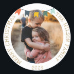 Vintage Christmas Light Ornament Family Foto Runder Aufkleber<br><div class="desc">Weihnachten Botanisches Foto</div>