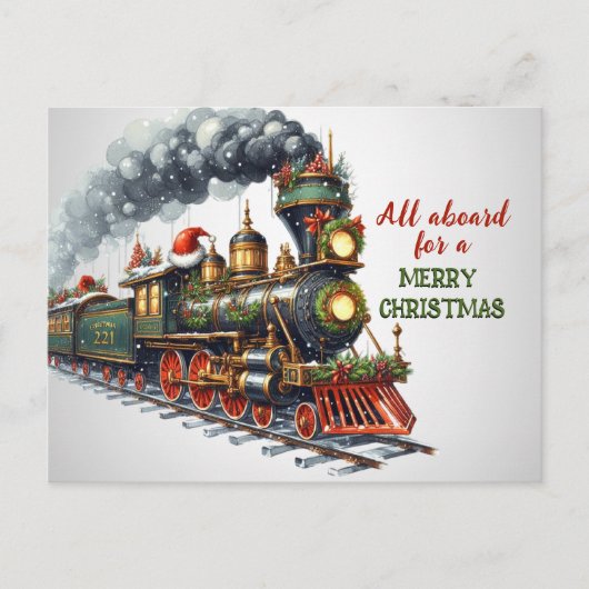 Vintage Christmas Locomotive Train Postkarte (Vorderseite)