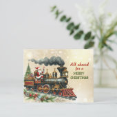 Vintage Christmas Locomotive Train Postkarte (Stehend Vorderseite)