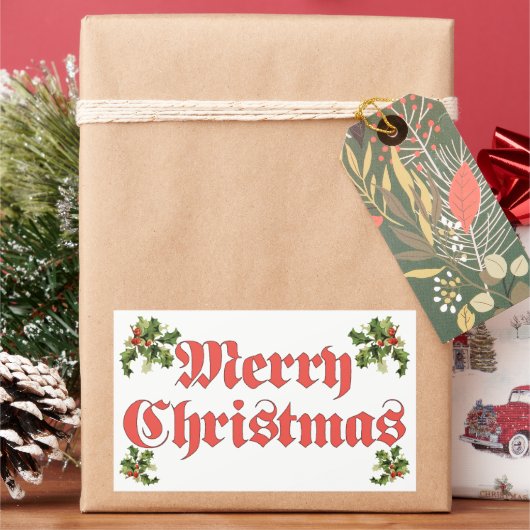 Vintage Christmas, Merry Christmas Text Design Rechteckiger Aufkleber (Feiertag)