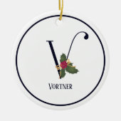 Vintage Christmas Monogram Initial V Keramik Ornament (Vorne)