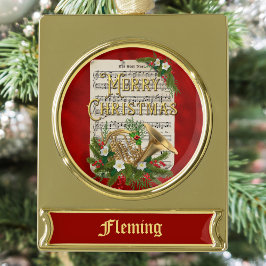 Vintage Christmas Music French Horn Personalisiert Banner-Ornament Gold