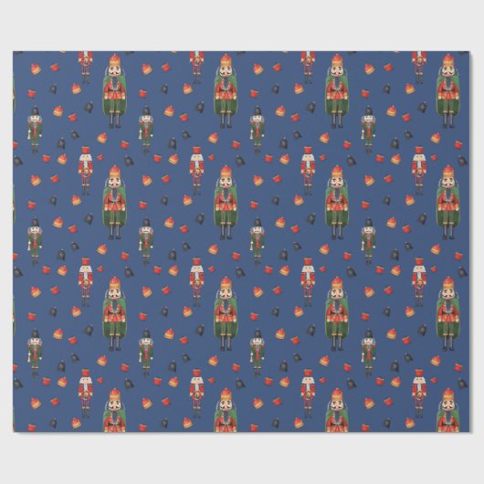 Vintage Christmas Nutcrackers Blue Geschenkpapier (Flach)