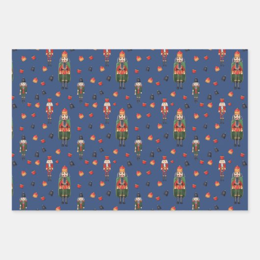Vintage Christmas Nutcrackers Blue Geschenkpapier Set (Vorderseite)