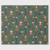 Vintage Christmas Nutcrackers Green Geschenkpapier (Flach)