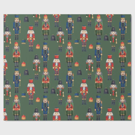 Vintage Christmas Nutcrackers Green Geschenkpapier (Flach)