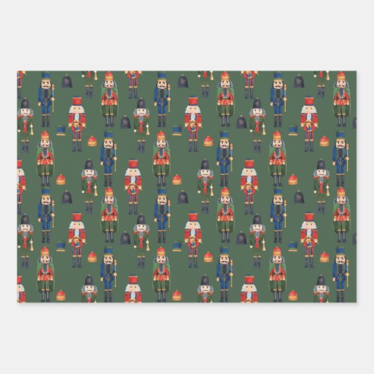 Vintage Christmas Nutcrackers Green Geschenkpapier Set (Vorderseite 2)