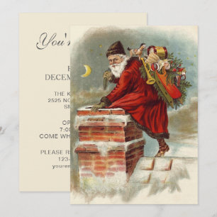 Vintage Christmas Open House Party Santa Claus Einladung