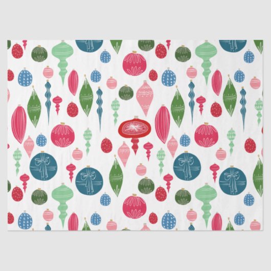 Vintage Christmas Ornaments Multi on White Seidenpapier (Vorderseite)