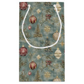 Vintage Christmas Ornaments on Blue Kleine Geschenktüte (Rückseite)