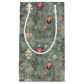 Vintage Christmas Ornaments on Blue Kleine Geschenktüte (Vorderseite)