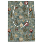 Vintage Christmas Ornaments on Blue Mittlere Geschenktüte (Vorderseite)