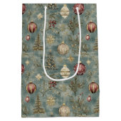 Vintage Christmas Ornaments on Blue Mittlere Geschenktüte (Rückseite)