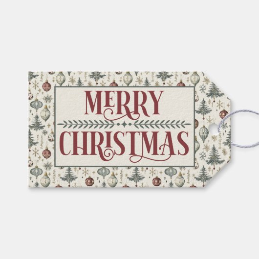 Vintage Christmas Ornaments on Cream Geschenkanhänger (Vorderseite (Horizontal))