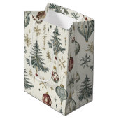 Vintage Christmas Ornaments on Cream Mittlere Geschenktüte (Vorderseite Schrägansicht)