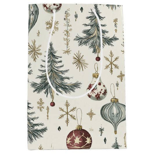 Vintage Christmas Ornaments on Cream Mittlere Geschenktüte (Vorderseite)