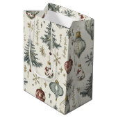 Vintage Christmas Ornaments on Cream Mittlere Geschenktüte (Rückseite Schrägansicht)