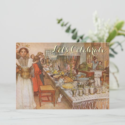 Vintage Christmas Party Carl Larsson Einladung (Stehend Vorderseite)