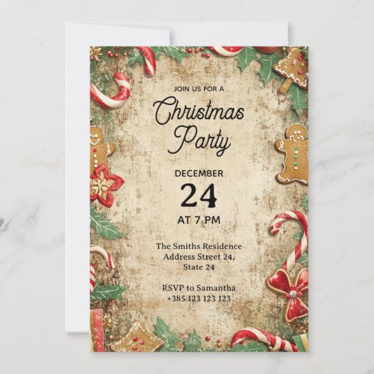 Vintage Christmas Party Invitation Einladung (Vorderseite)