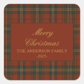 Vintage Christmas Party Plaid Classic Timeless Quadratischer Aufkleber (Vorderseite)