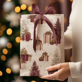 Vintage Christmas Pattern Gift Bag  Mittlere Geschenktüte