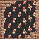 Vintage Christmas Pattern, Jolly Santa Claus Geschenkpapier Set<br><div class="desc">Vintage illustration Merry Christmas holiday design featuring a cute retro repeating pattern. A happy,  jolly Santa Claus climbing down the chimney with a sack full of toys on a black background.</div>