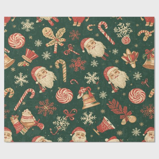 Vintage Christmas Pattern on Green Geschenkpapier (Flach)