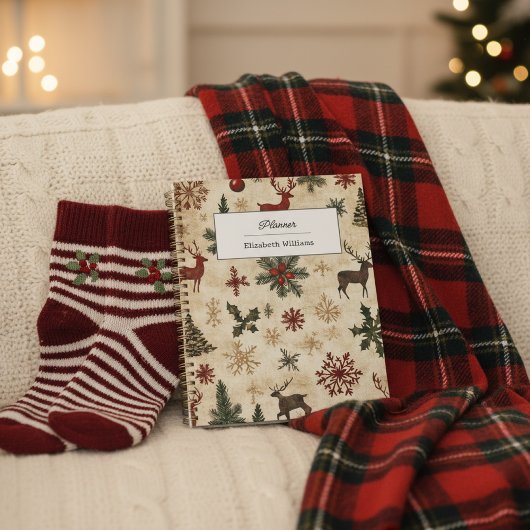 Vintage Christmas Pattern Retro Holiday Journal Planer