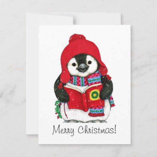 Vintage Christmas Penguin Feiertagskarte (Vorderseite)