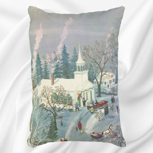 Vintage Christmas, People Going to Church in Snow Dekokissen