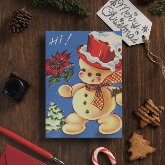 Vintage Christmas Picture Snowman Postkarte