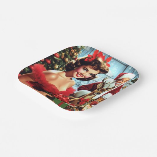 Vintage Christmas Pin-up Pappteller (Gewinkelt)
