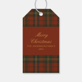 Vintage Christmas Plaid Classic Custom Family Name Geschenkanhänger