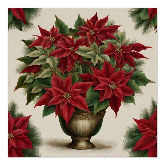 Vintage Christmas Poinsettia Bouquet Poster (Vorderseite)