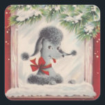 Vintage Christmas Poodle Quadratischer Aufkleber<br><div class="desc">Niedlicher Weihnachtshund im Weihnachtsaufkleber.</div>