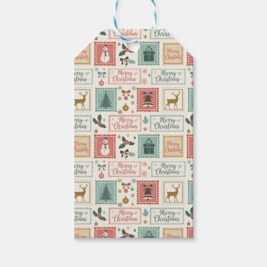 Vintage Christmas Postage Pattern Geschenkanhänger (Vorderseite)