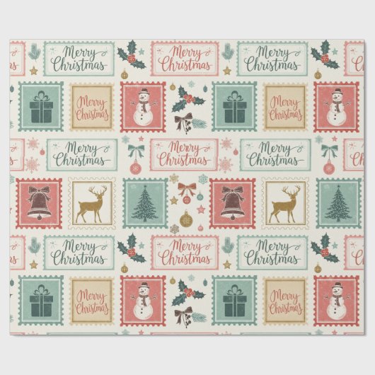 Vintage Christmas Postage Pattern Geschenkpapier (Flach)