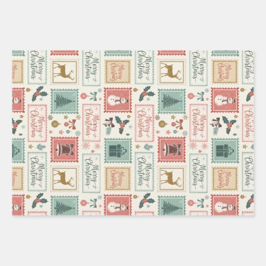 Vintage Christmas Postage Pattern Geschenkpapier Set (Vorderseite)