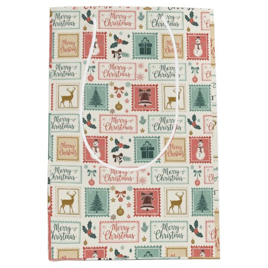 Vintage Christmas Postage Pattern Mittlere Geschenktüte (Vorderseite)