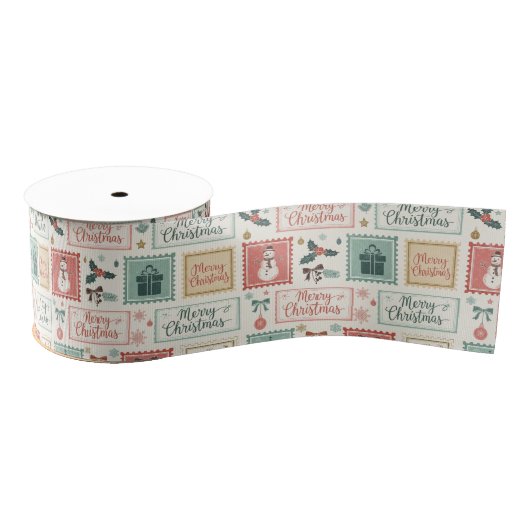 Vintage Christmas Postage Pattern Ripsband (Spule)