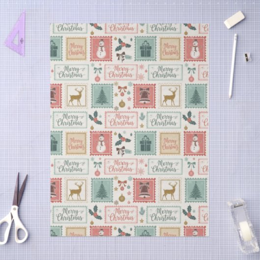 Vintage Christmas Postage Pattern Seidenpapier (Basteln)