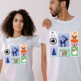 Vintage Christmas Postage Stamp Collage T-Shirt