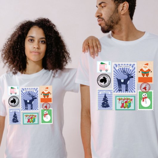 Vintage Christmas Postage Stamp Collage T-Shirt