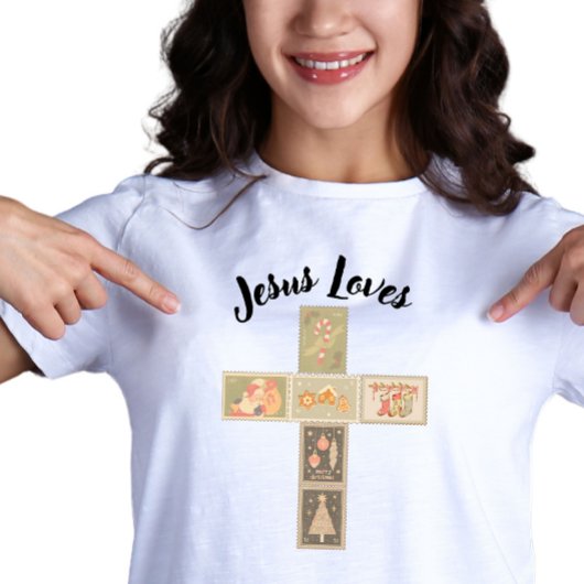 Vintage Christmas Postage Stamp Cross Tri-Blend Shirt