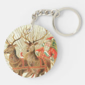 VIntage Christmas Postcard, Santa with Reindeer Schlüsselanhänger (Rückseite)